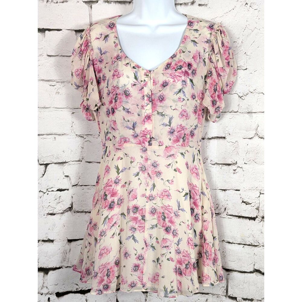 LOVESHACKFANCY Cora Floral 100% Silk Mini Dress Coquette Milk Maid Girly XS